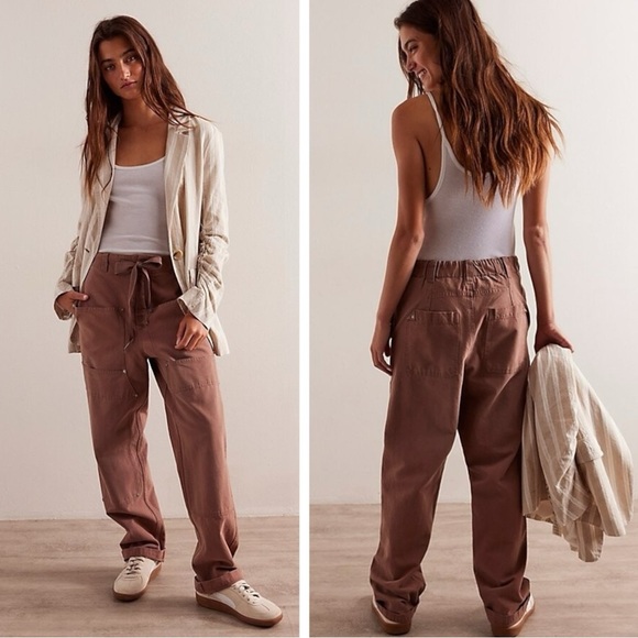 Free People Hayden Pull On Pants in Brownie Size XS NEW Cargo Bohemian Neutral - Picture 1 of 14